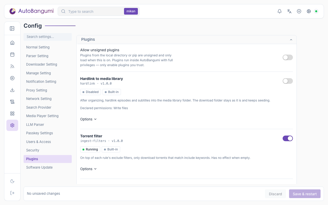 Plugin settings