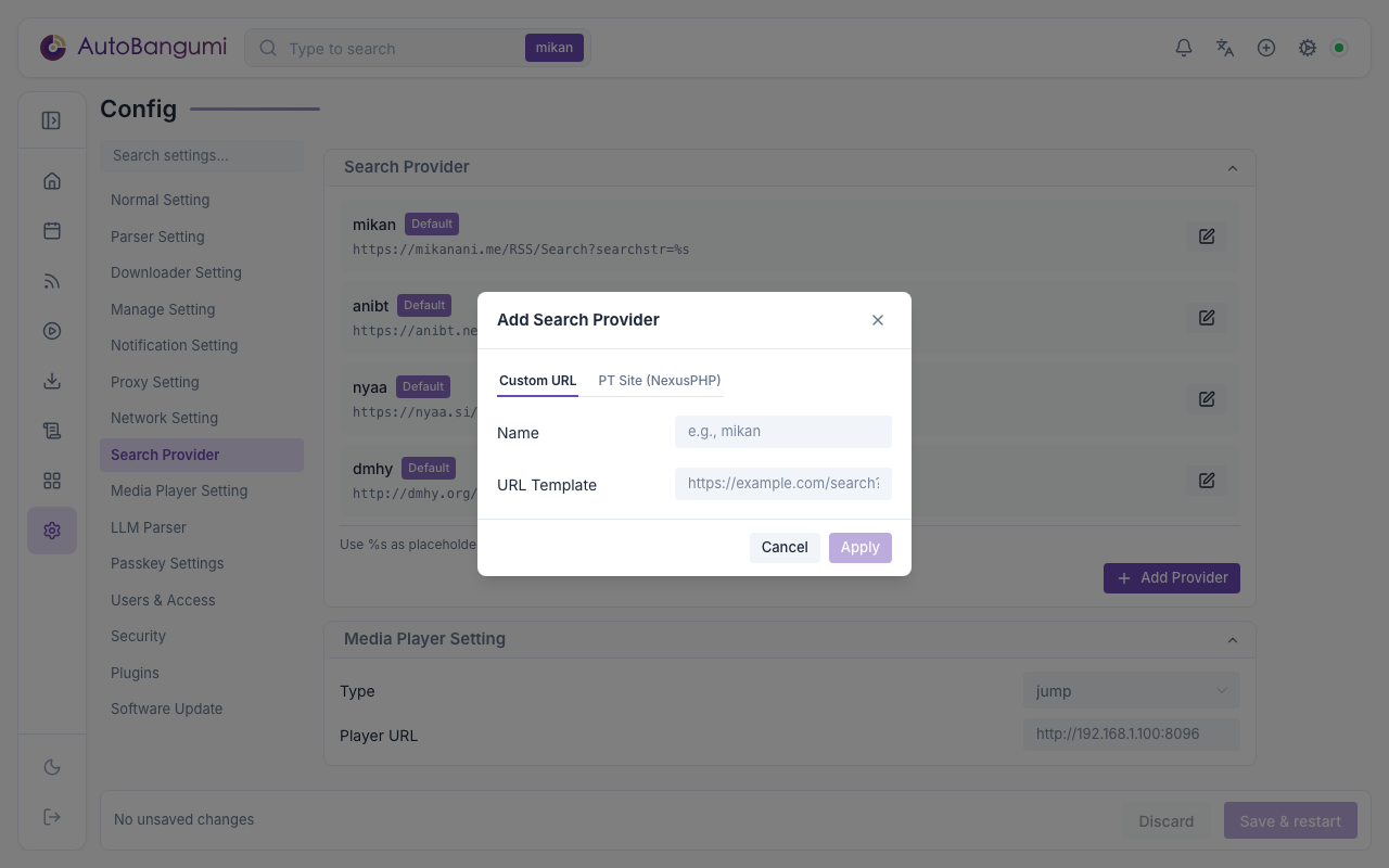 Search Provider Settings